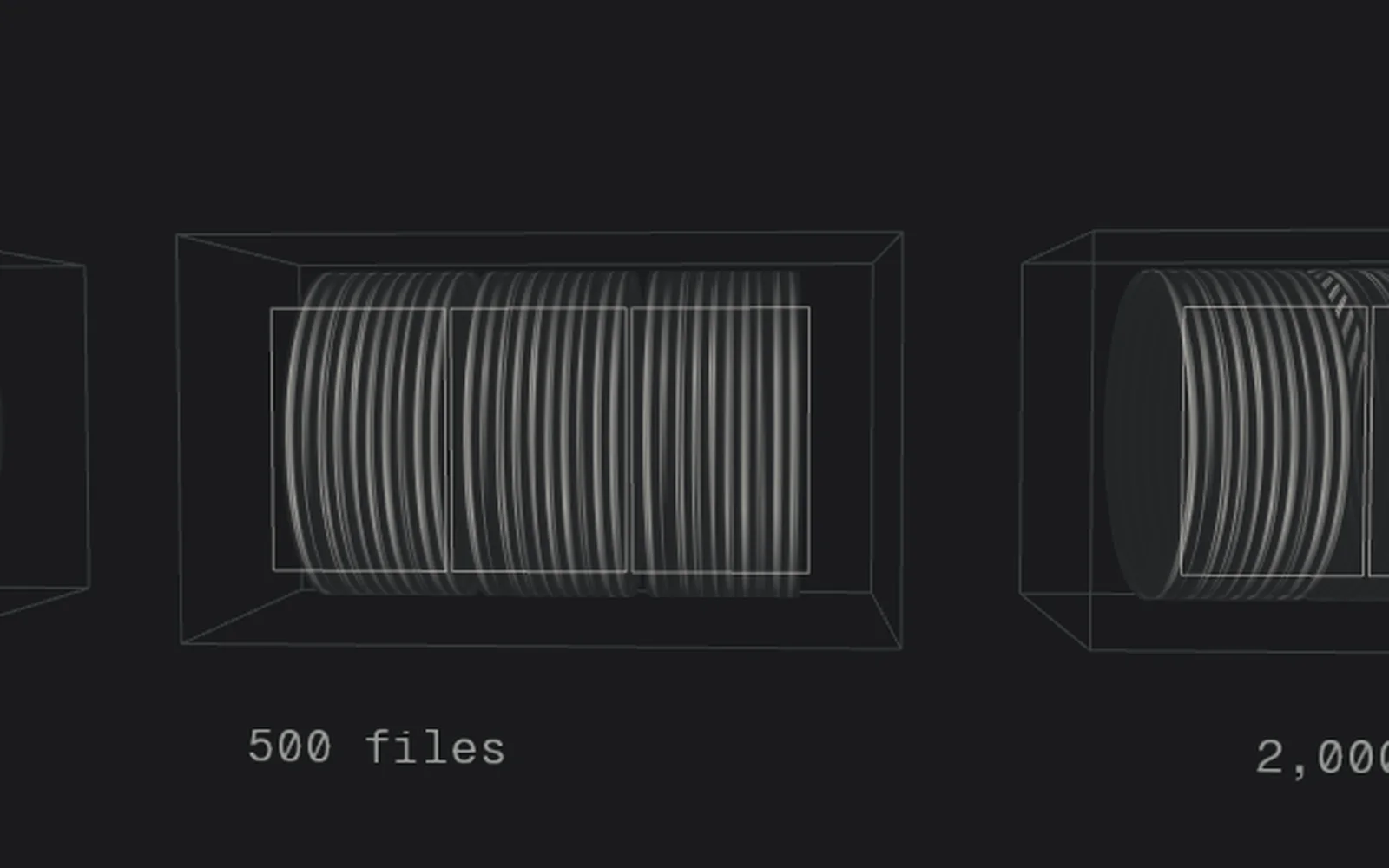 A still of the /pricing balance drums scene: three mechanical drum counters reading 100, 500 and 2,000.